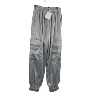 Rhaika Pants Womens XS Silver Satin Crepe Elastic Waist Cargo Jogger 24x27 NWT